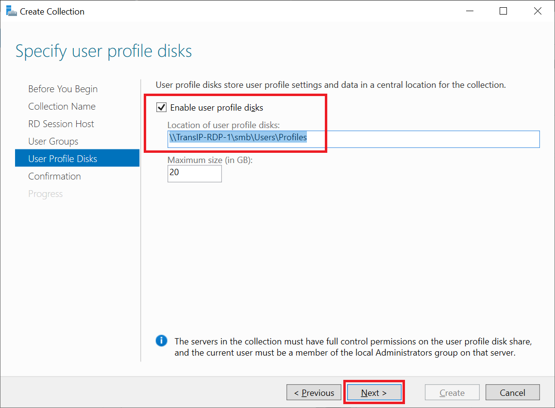 create collection profile disks