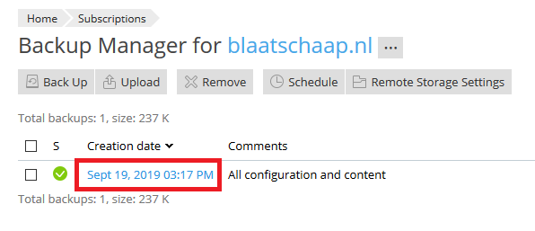 plesk backup manager - select backup